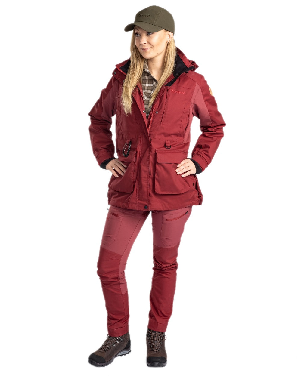 Dark Tomato Dark Red Coloured Pinewood Womens Dog Sports Trainer Jacket on white background