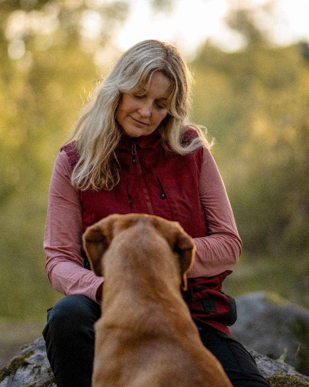 Dark Tomato Dark Red Coloured Pinewood Womens Dog Sports Trainer Vest on outdoor background