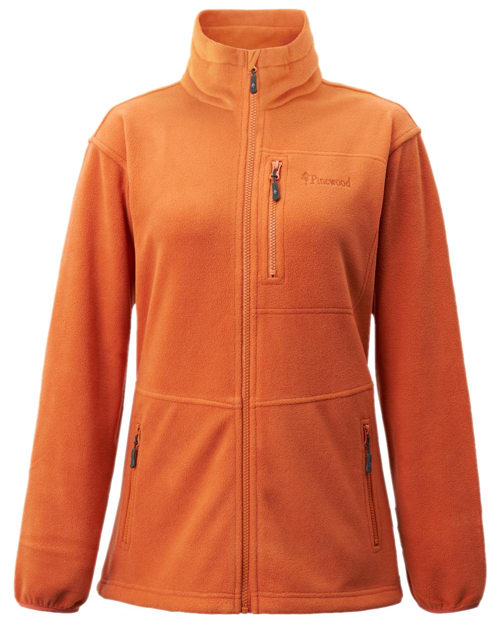 Burned Orange Coloured Pinewood Womens Finnveden Fleece Jacket on white background
