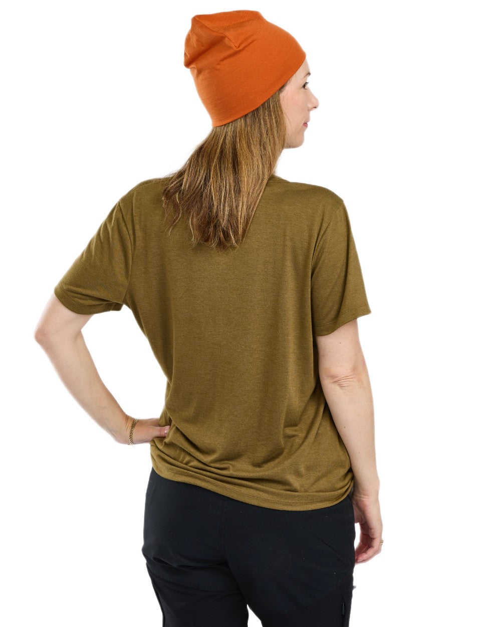 Olive Green coloured Pinewood Womens Finnveden Forest T-Shirt on white background