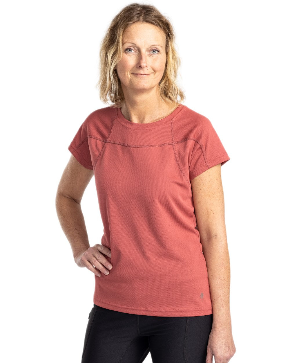 Rusty Pink coloured Pinewood Womens Finnveden Function T-Shirt on white background