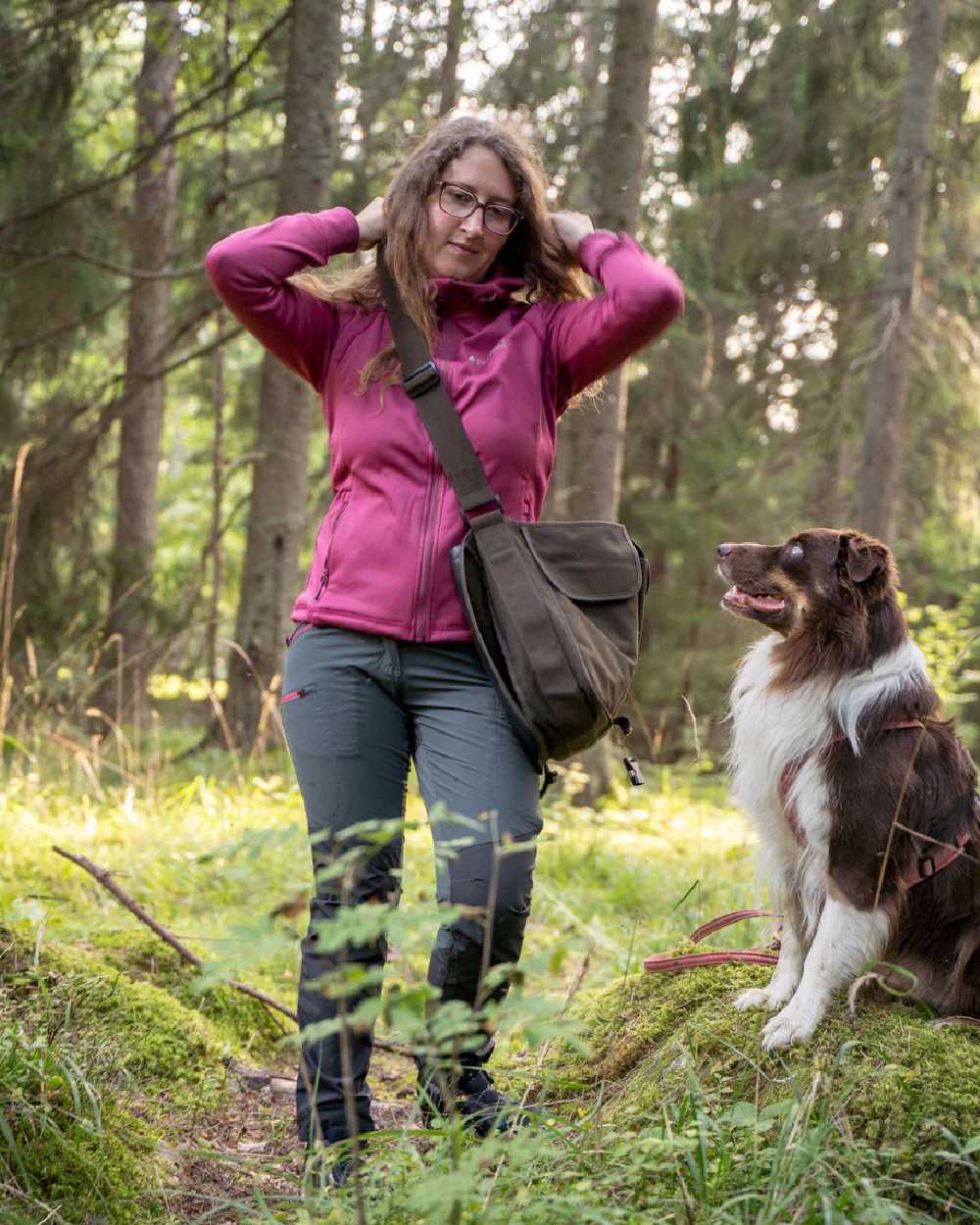 Dusty Dark Pink coloured Pinewood Womens Finnveden Hoodie on forest background