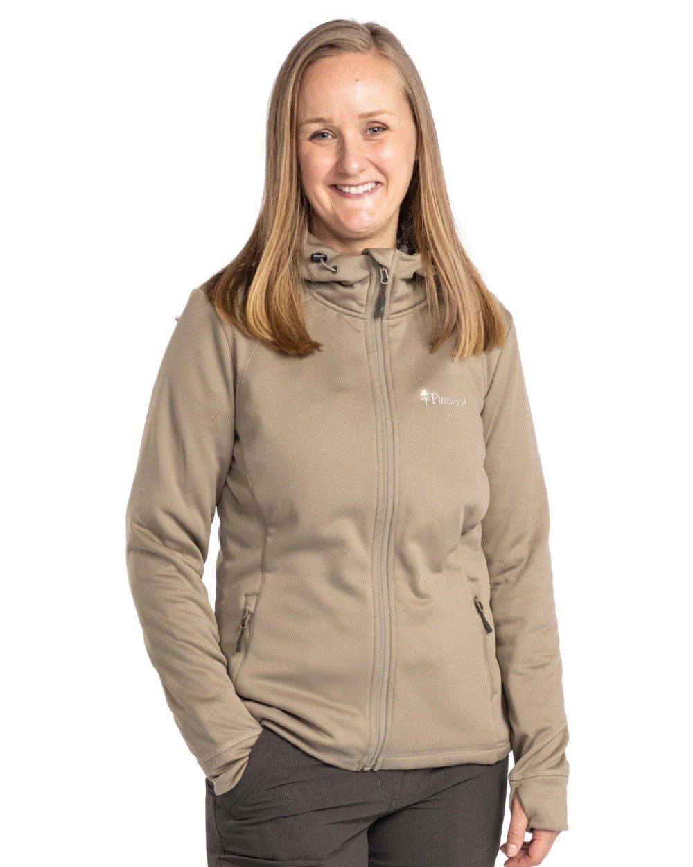 Mid Khaki coloured Pinewood Womens Finnveden Hoodie on white background