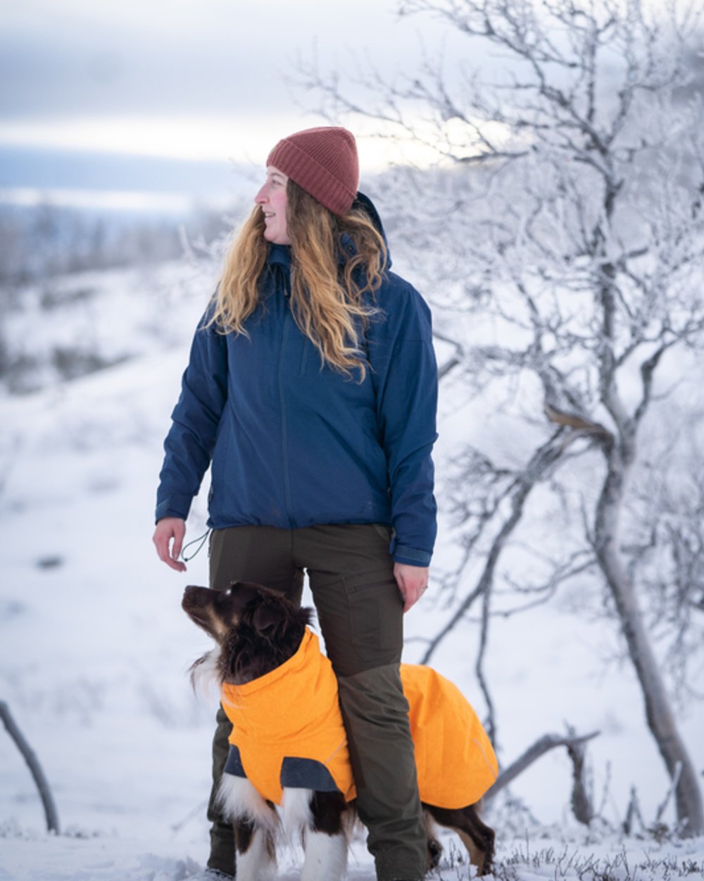 Dark Dive Coloured Pinewood Womens Finnveden Hybrid Extreme Jacket on snow background