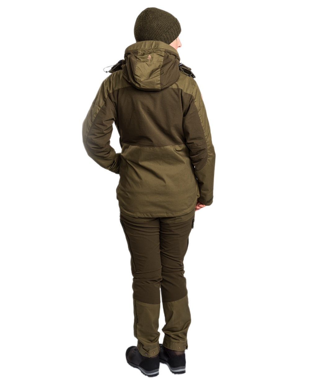 Dark Olive Hunting Olive Coloured Pinewood Womens Finnveden Hybrid Extreme Jacket on white background