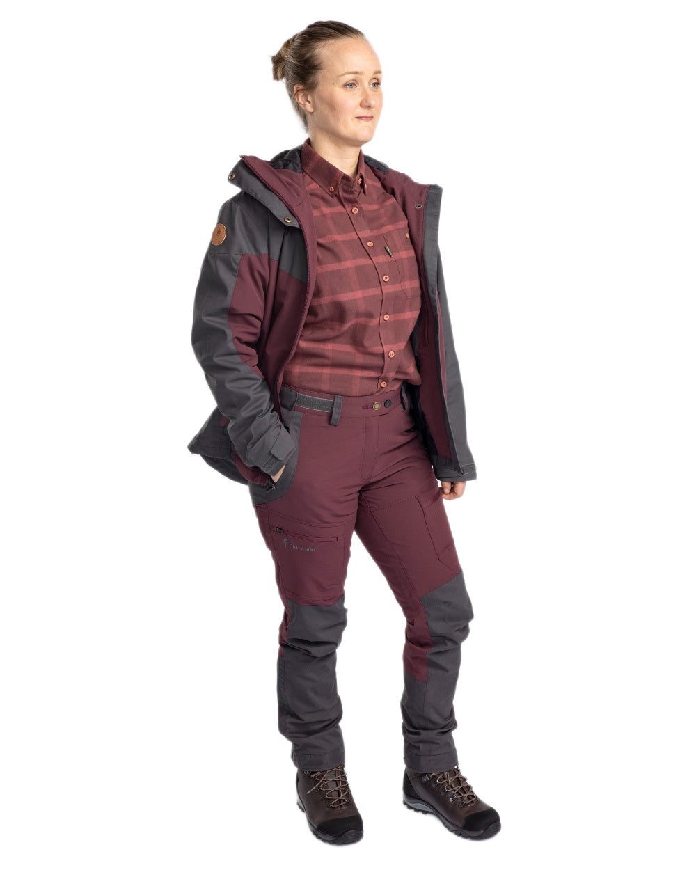 EarthPlum Dark Anthracite Coloured Pinewood Womens Finnveden Hybrid Extreme Jacket on white background