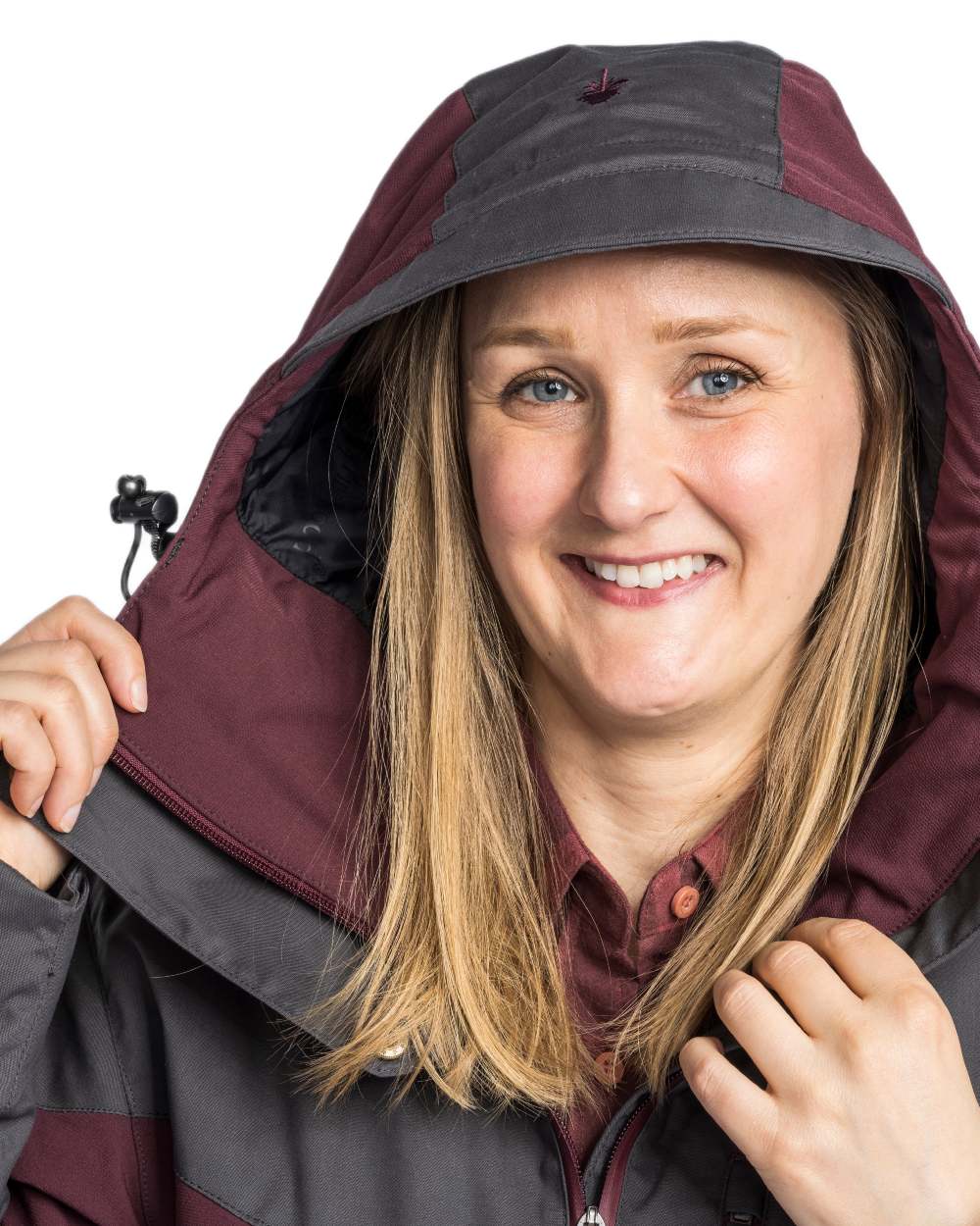 EarthPlum Dark Anthracite Coloured Pinewood Womens Finnveden Hybrid Extreme Jacket on white background