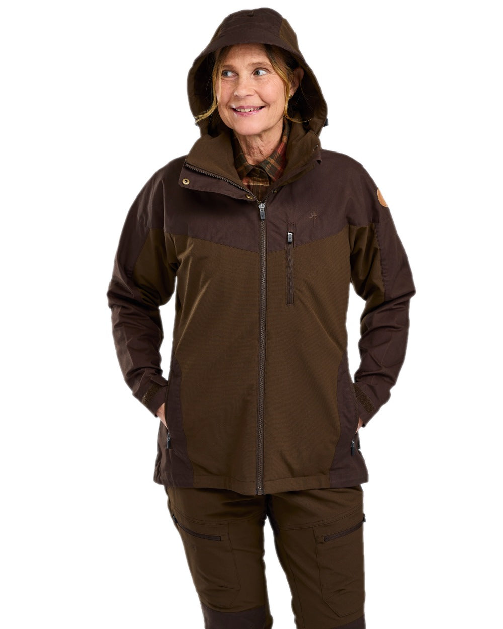 Dark Brown Coloured Pinewood Womens Finnveden Hybrid Jacket on white background