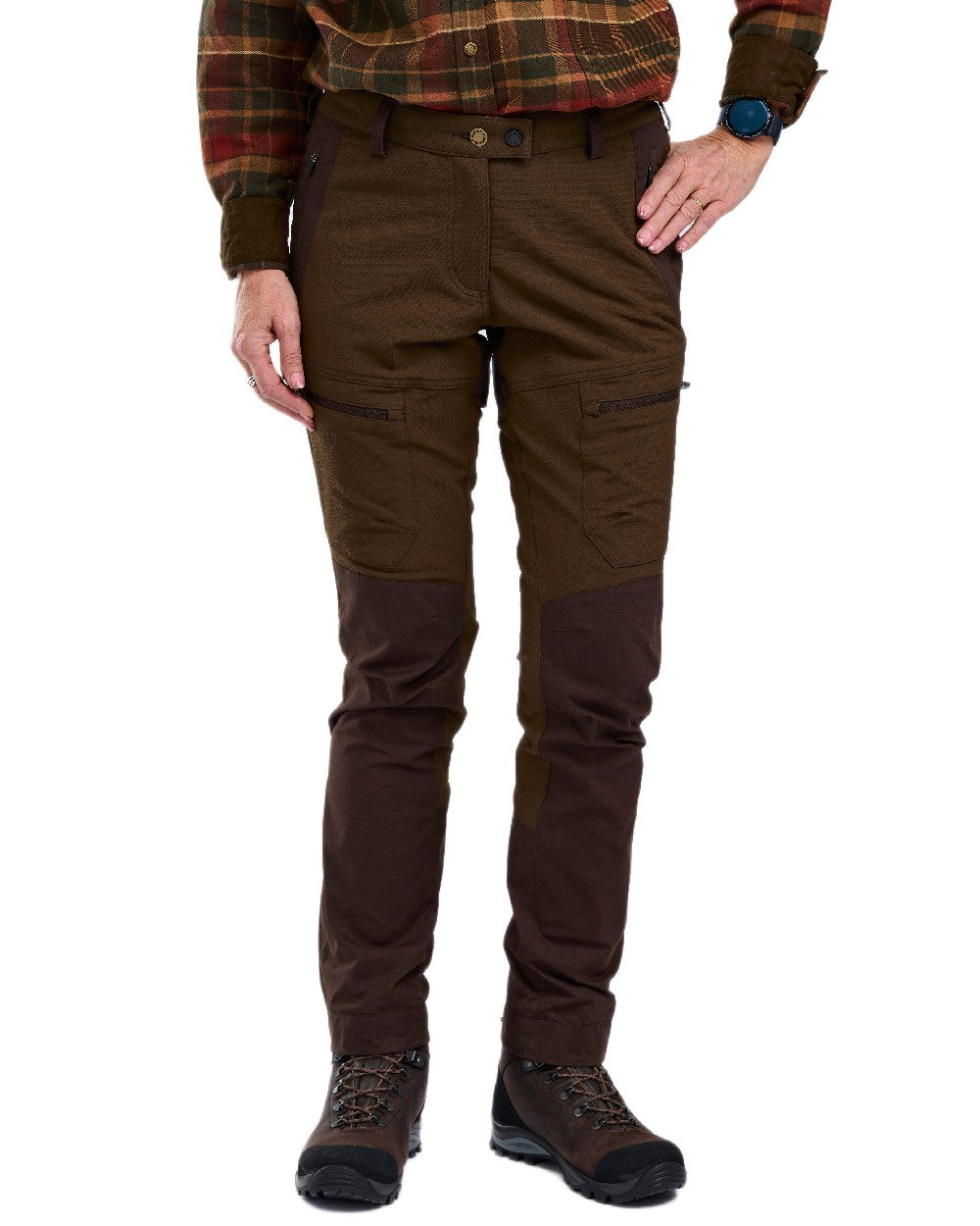 Dark Brown Coloured Pinewood Womens Finnveden Hybrid Trousers on white background