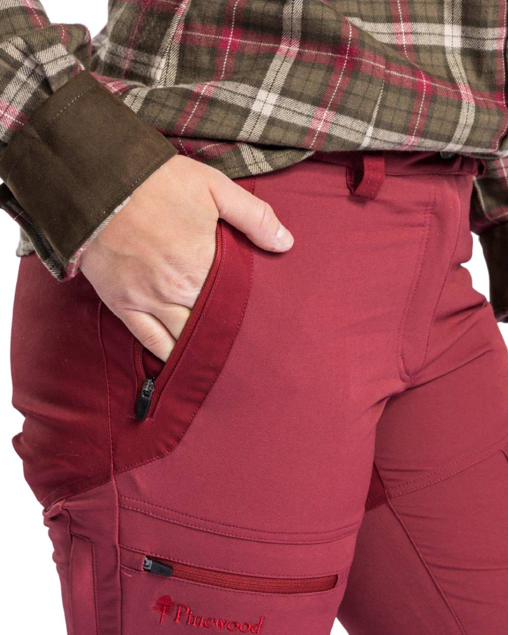 Dark Red Dark Tomato coloured Pinewood Womens Finnveden Hybrid Trousers on white background