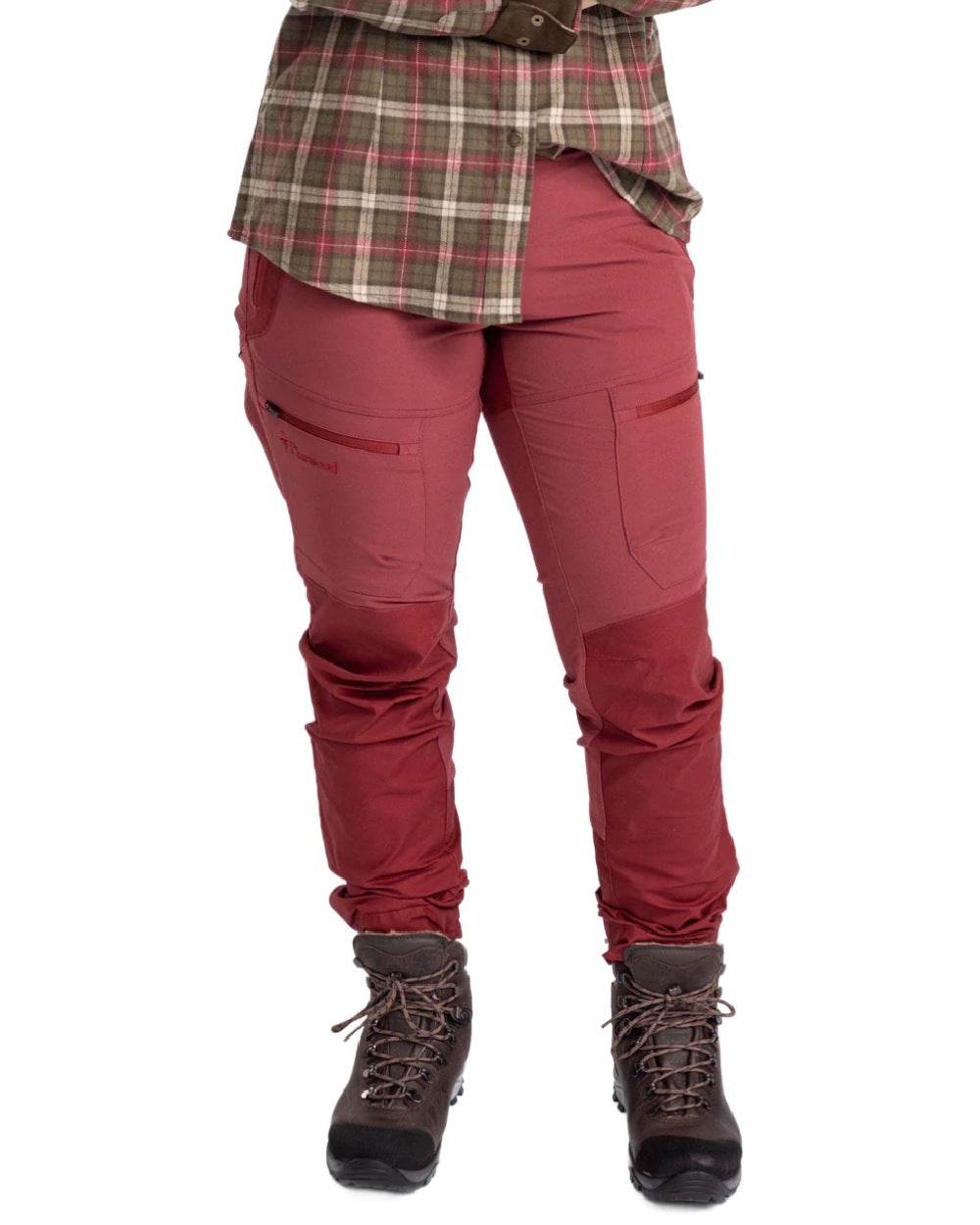 Dark Red Dark Tomato coloured Pinewood Womens Finnveden Hybrid Trousers on white background