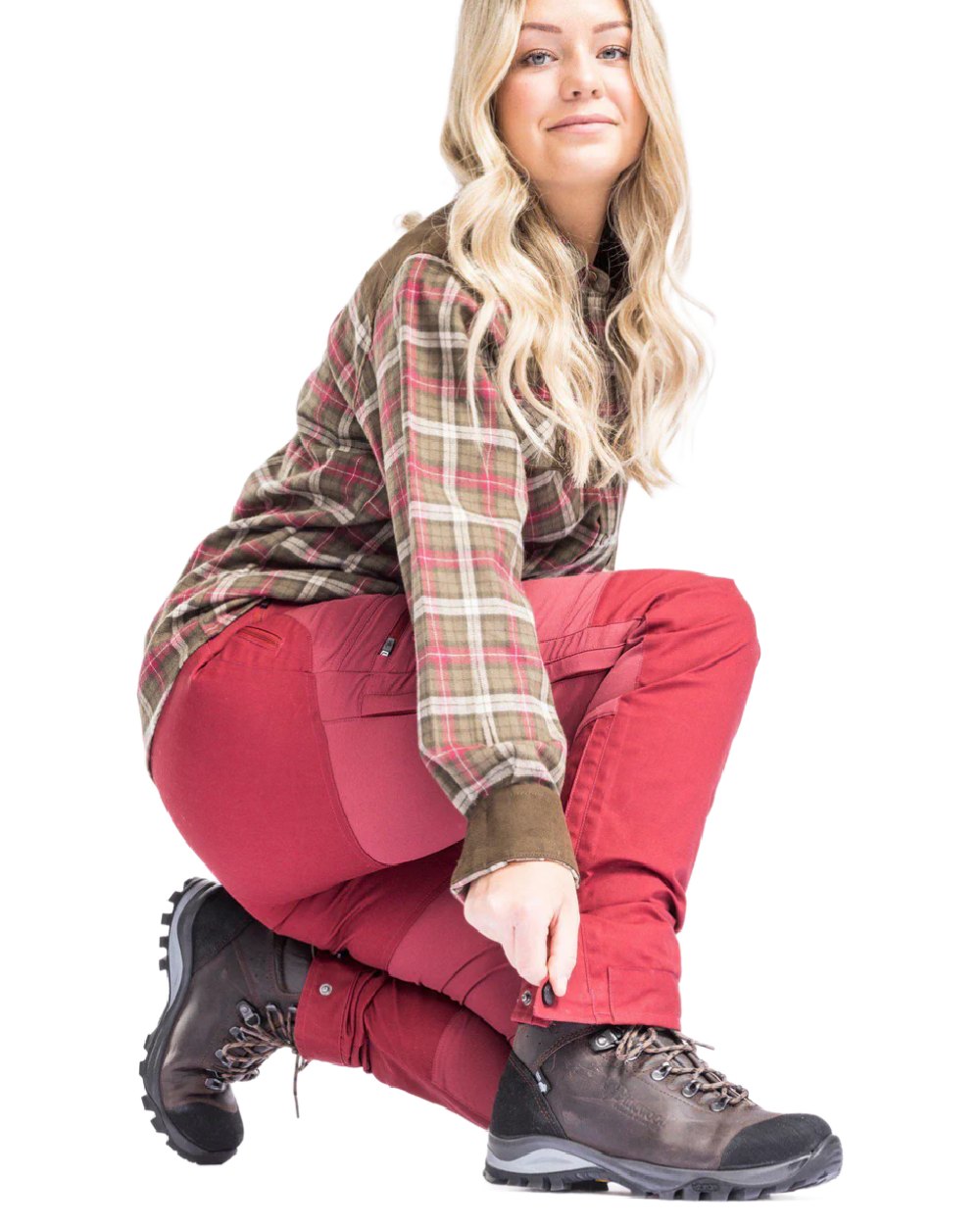 Dark Red Dark Tomato coloured Pinewood Womens Finnveden Hybrid Trousers on white background