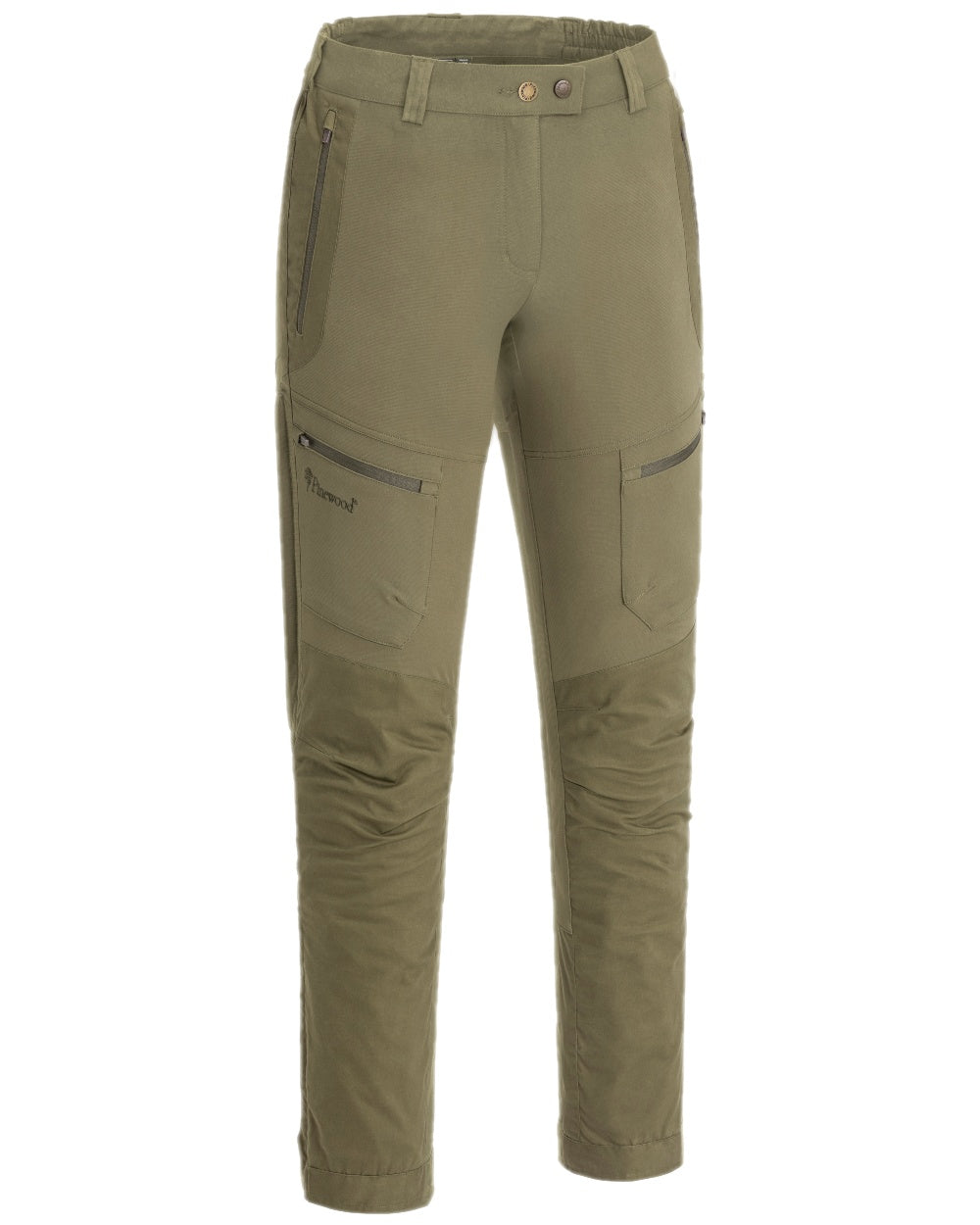 Hunting Olive Coloured Pinewood Womens Finnveden Hybrid Trousers on white background