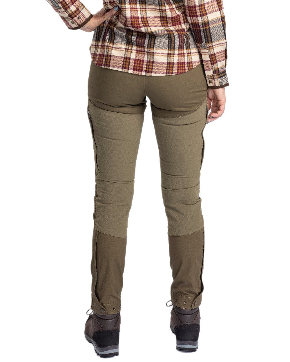 Hunting Olive Coloured Pinewood Womens Finnveden Hybrid Trousers on white background