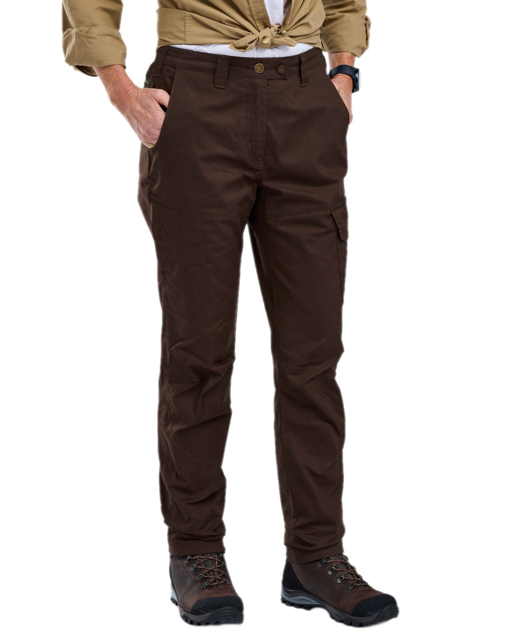 Dark Brown Coloured Pinewood Womens Finnveden Outdoor Trousers on white background