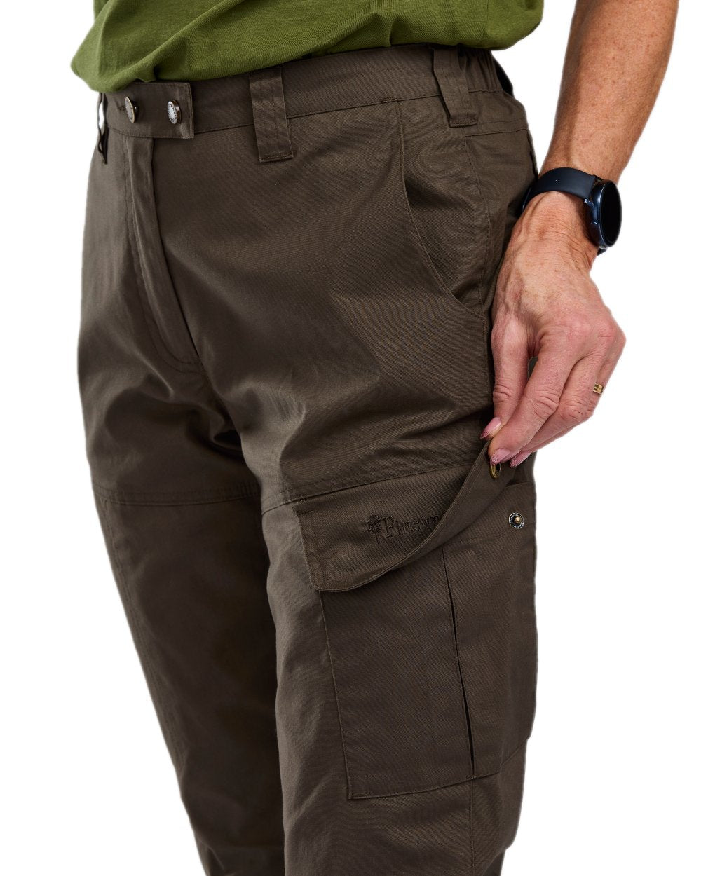 Dark Olive Coloured Pinewood Womens Finnveden Outdoor Trousers on white background