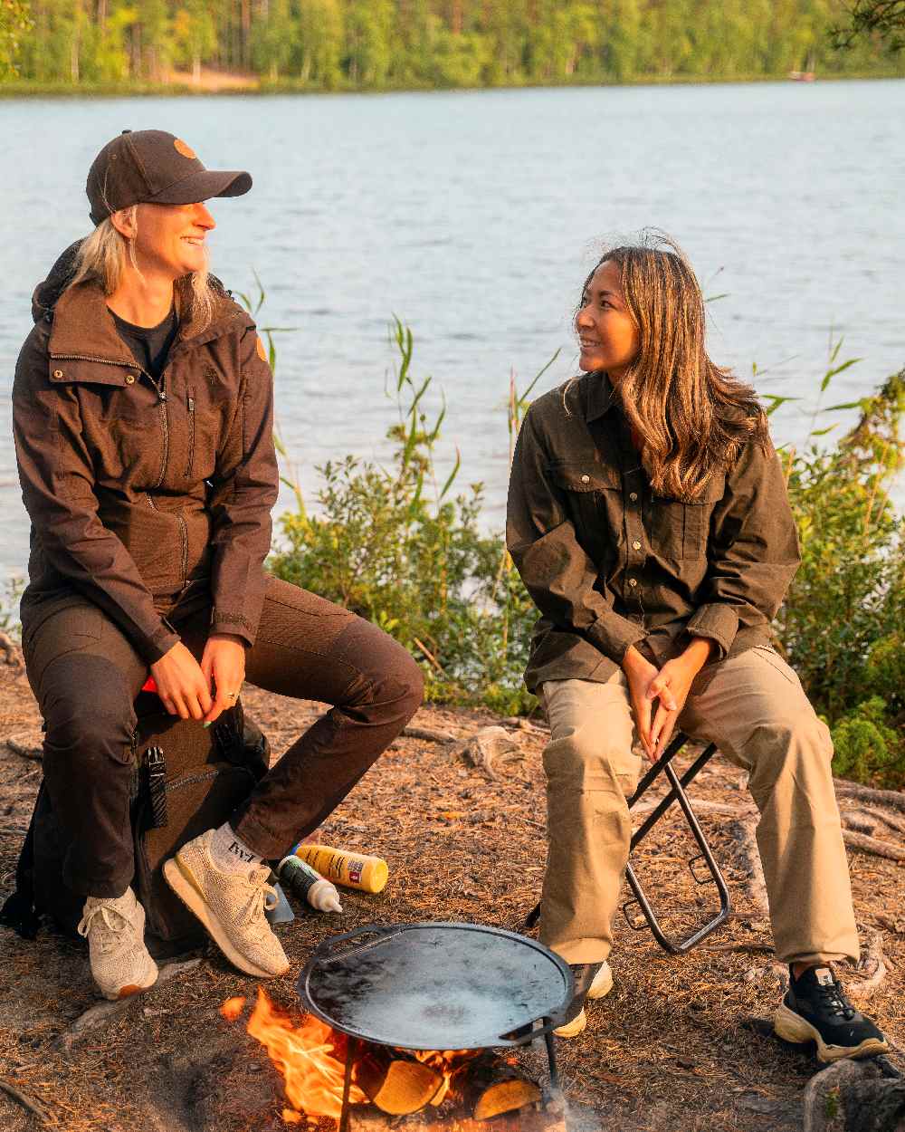 Light Khaki Coloured Pinewood Womens Finnveden Outdoor Trousers on outdoor background