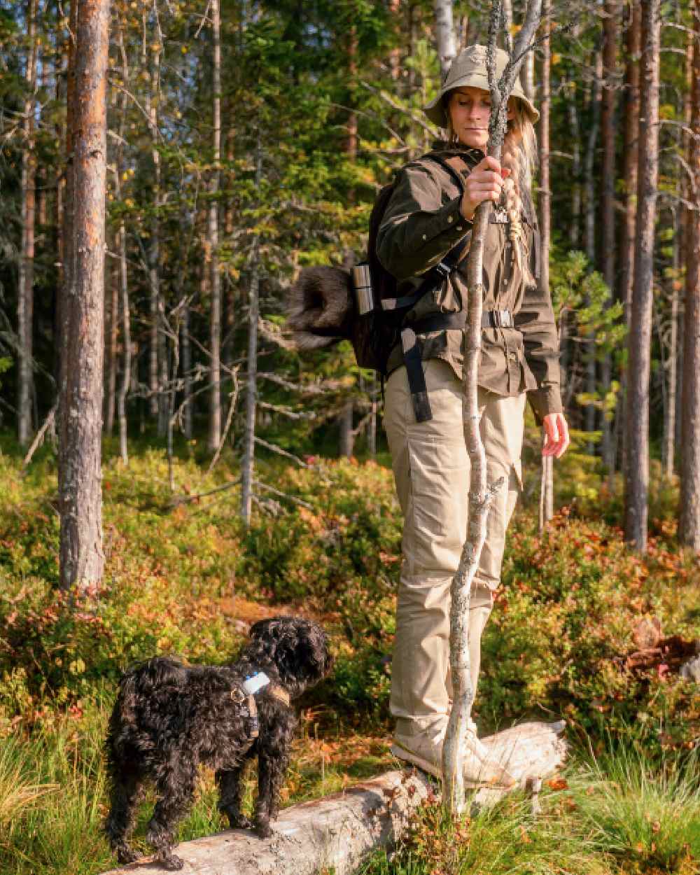 Light Khaki Coloured Pinewood Womens Finnveden Outdoor Trousers on outdoor background