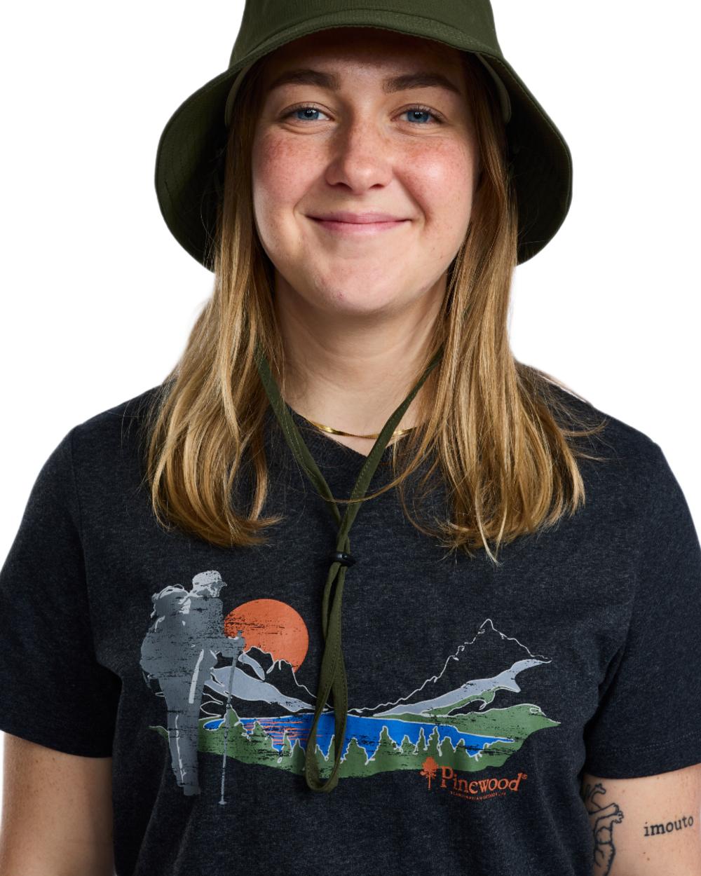 Dark Anthracite Melange Sunset coloured Pinewood Womens Finnveden Recycled Outdoor T-Shirt on white background
