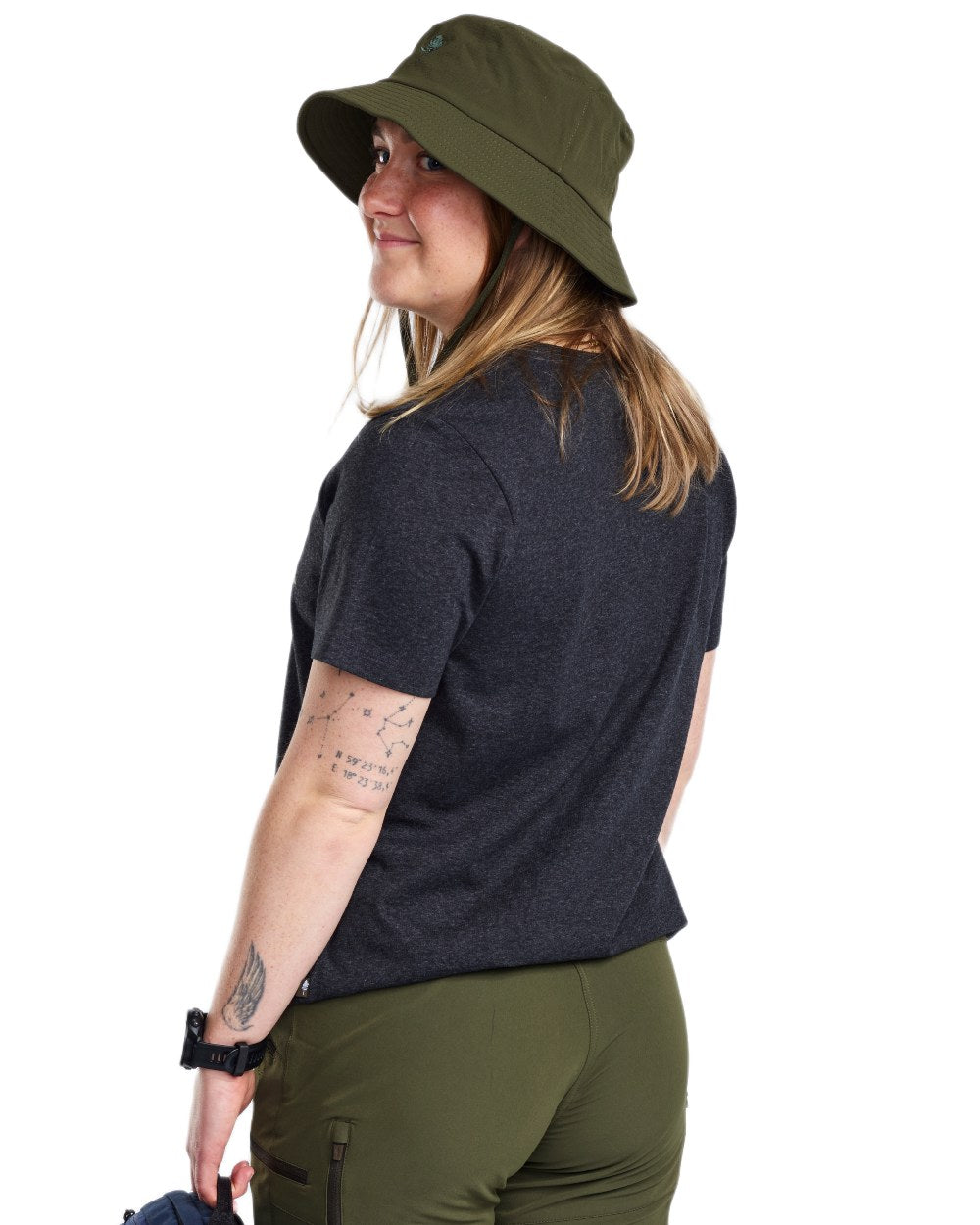 Dark Anthracite Melange Sunset coloured Pinewood Womens Finnveden Recycled Outdoor T-Shirt on white background