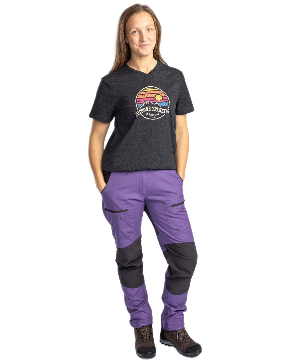 Dark Anthracite Melange coloured Pinewood Womens Finnveden Recycled Outdoor T-Shirt on white background
