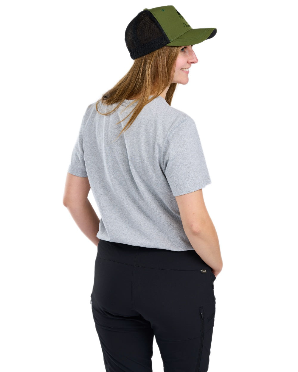 Light Grey Melange Forest coloured Pinewood Womens Finnveden Recycled Outdoor T-Shirt on white background