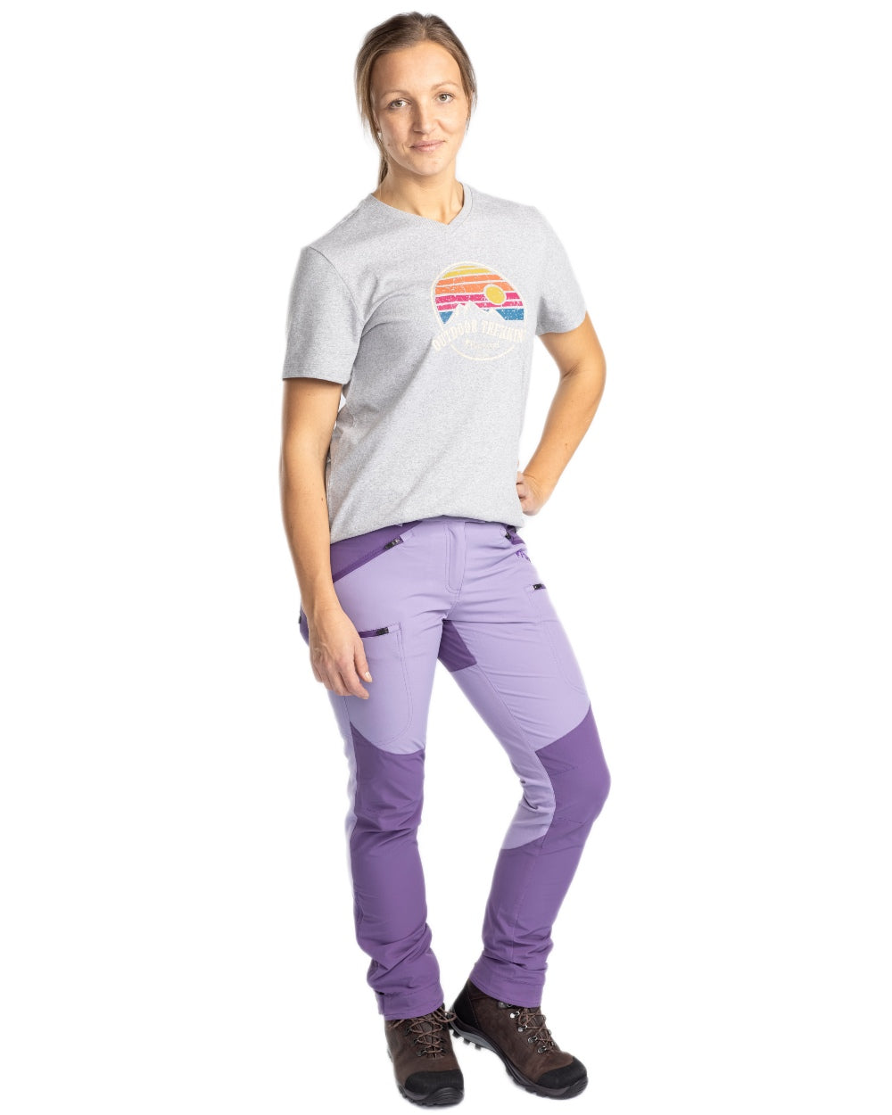 Light Grey Melange coloured Pinewood Womens Finnveden Recycled Outdoor T-Shirt on white background