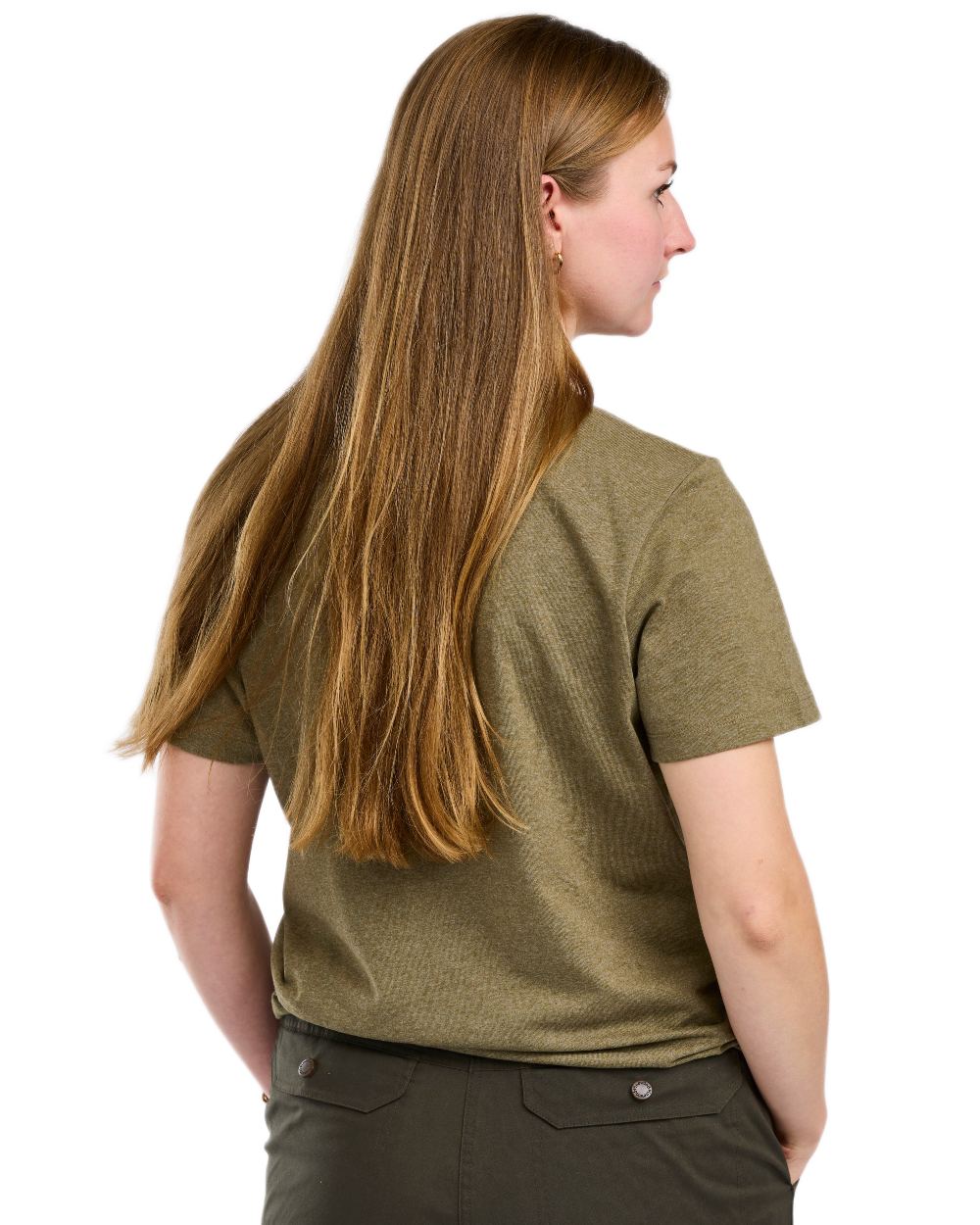 Olive Melange Pine Tree coloured Pinewood Womens Finnveden Recycled Outdoor T-Shirt on white background