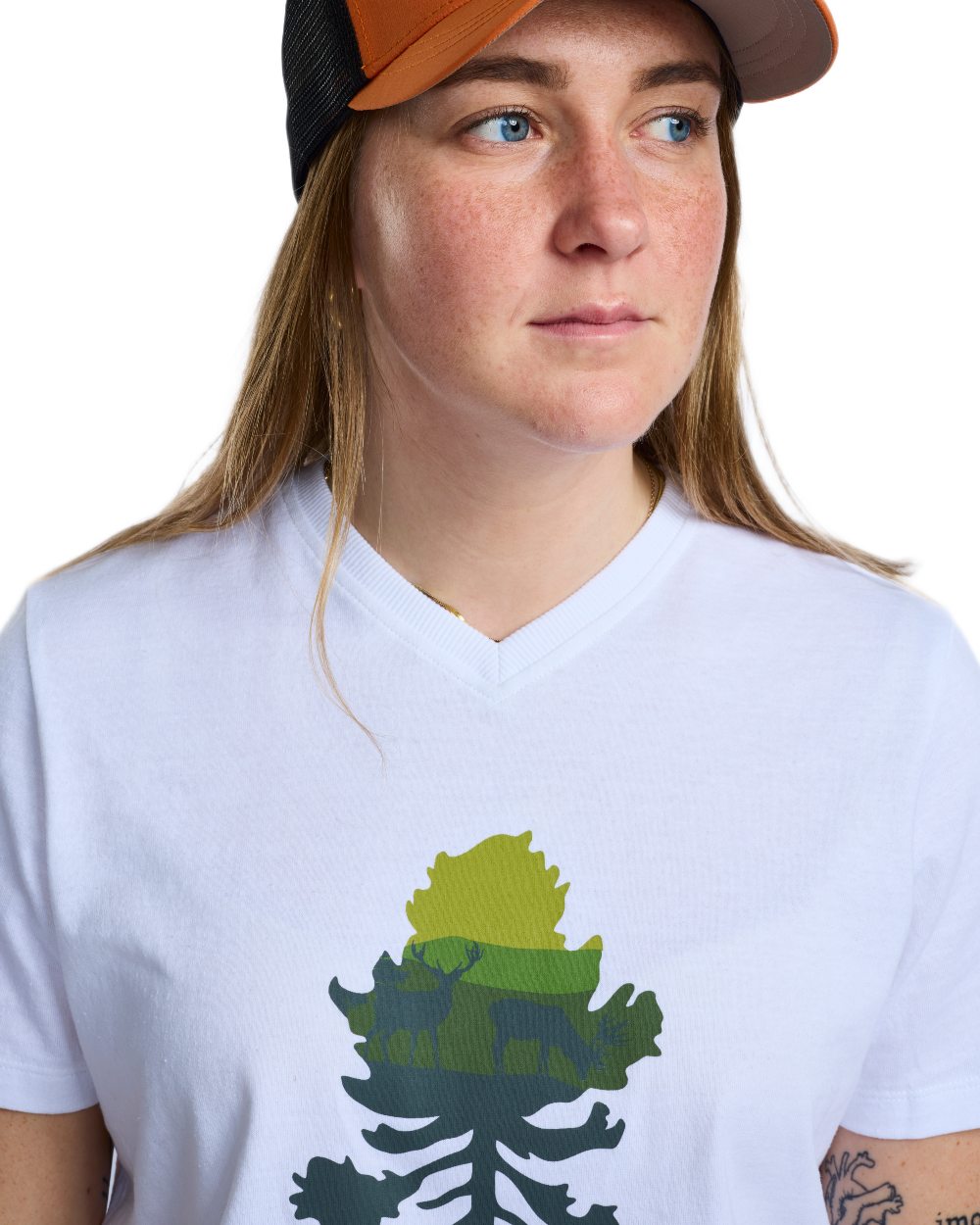 White Melange Pine Tree coloured Pinewood Womens Finnveden Recycled Outdoor T-Shirt on white background