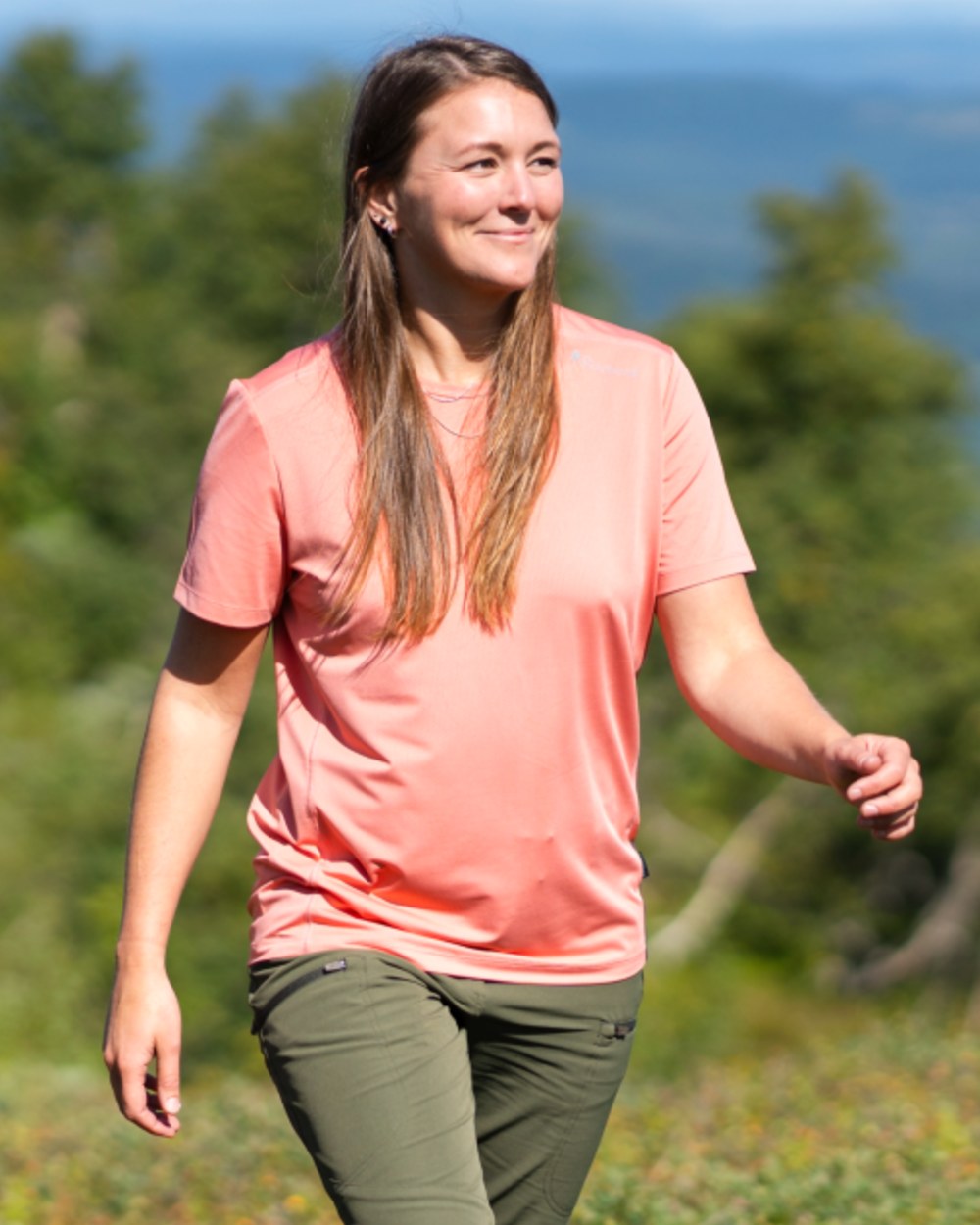 Lantana Pink coloured Pinewood Womens Function T-Shirt on outdoor background