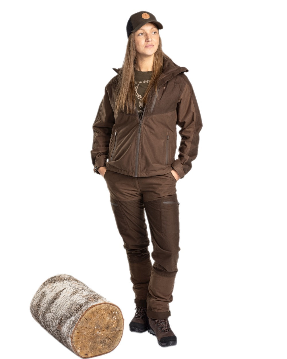 Hunting Brown Suede Brown Coloured Pinewood Womens Furudal Retriever Active Hunting Jacket on white background