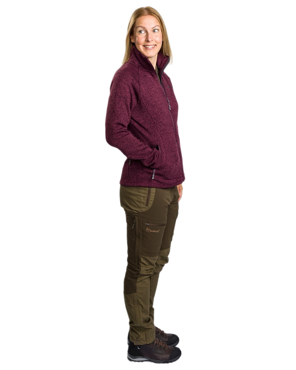 Plum Melange coloured Pinewood Womens Gabriella Fleece Jacket on white background
