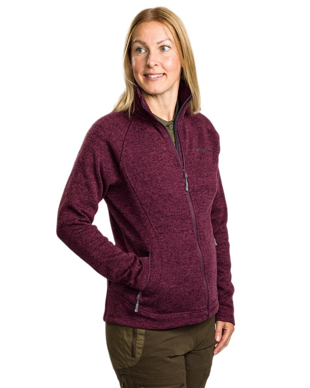 Plum Melange coloured Pinewood Womens Gabriella Fleece Jacket on white background