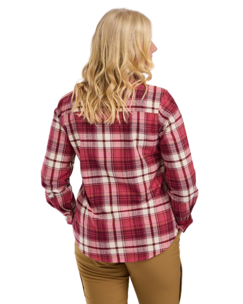 Cherry Pink Off White coloured Pinewood Womens Harjedalen Shirt on white background