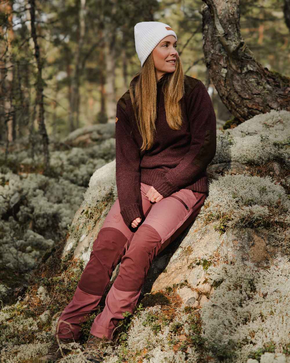 Dark Burgundy Mel Coloured Pinewood Womens Hurricane Knitted Sweater on outdoor background