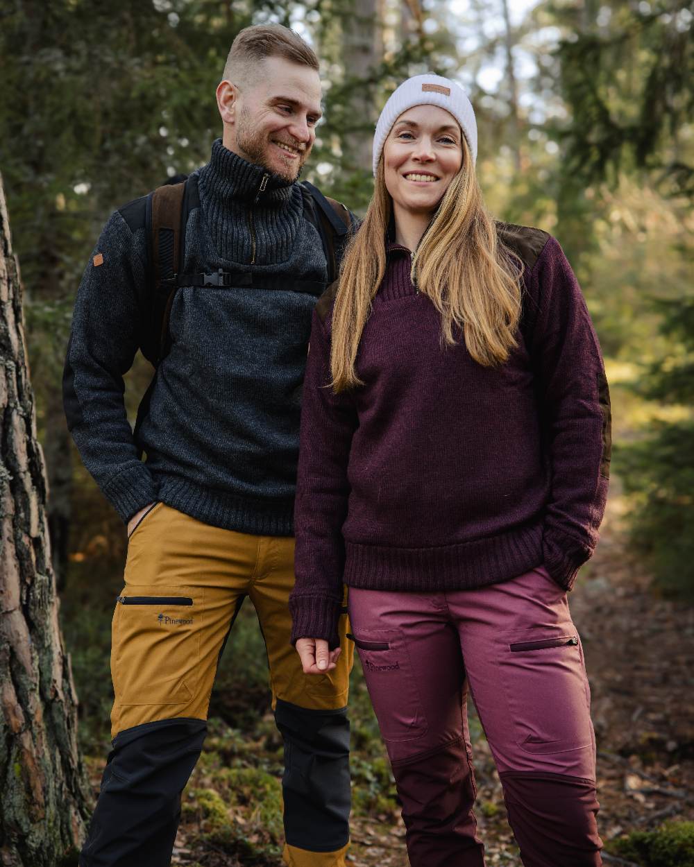 Dark Burgundy Mel Coloured Pinewood Womens Hurricane Knitted Sweater on outdoor background