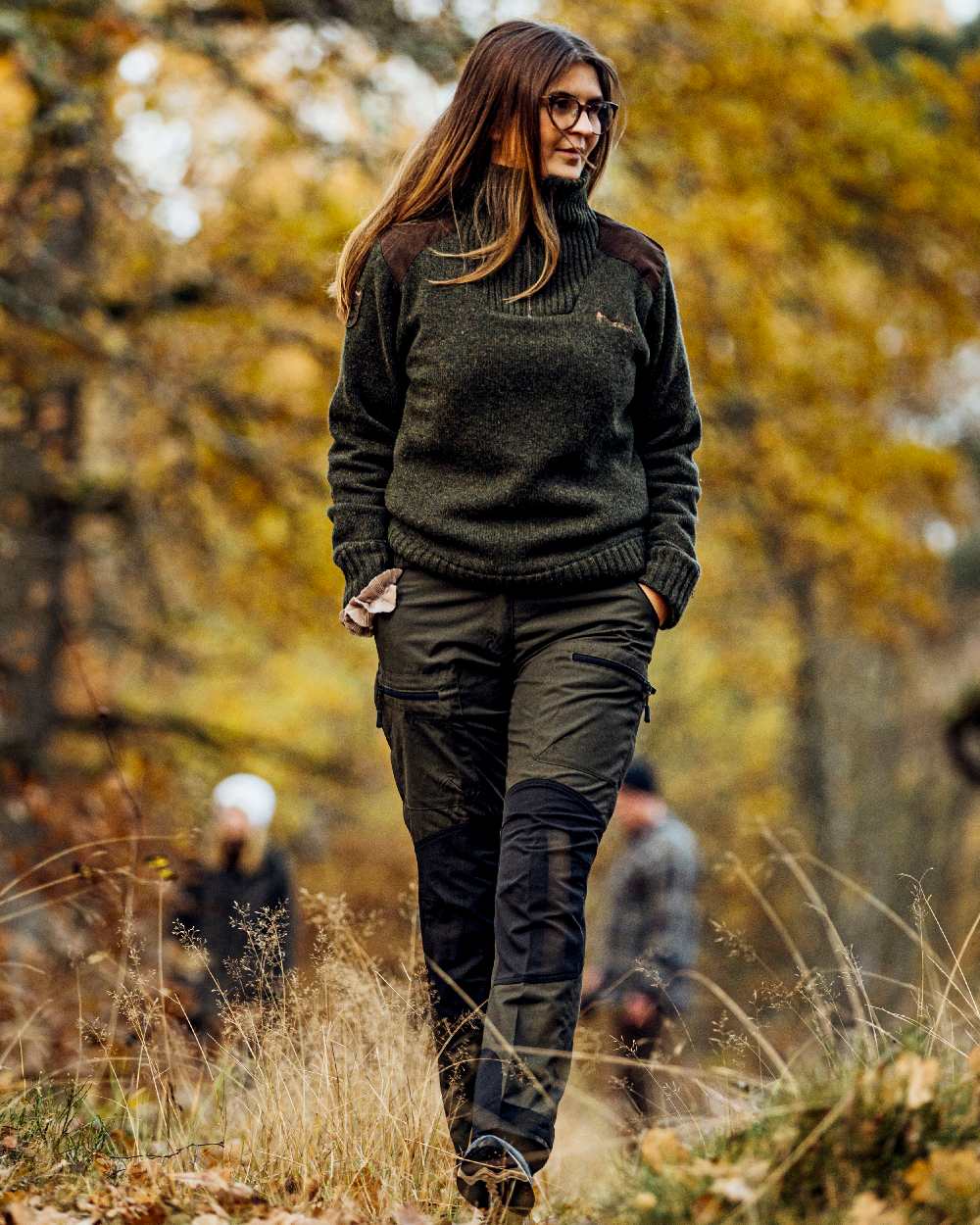 Dark Green Mel Coloured Pinewood Womens Hurricane Knitted Sweater on outdoor background