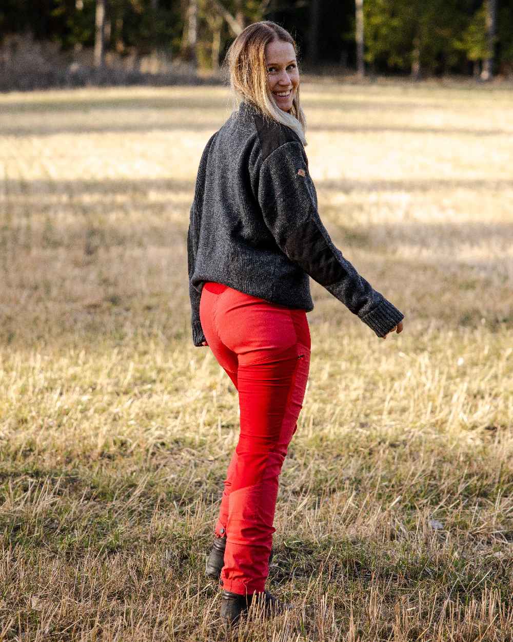 Dark Grey Mel Coloured Pinewood Womens Hurricane Knitted Sweater on outdoor background