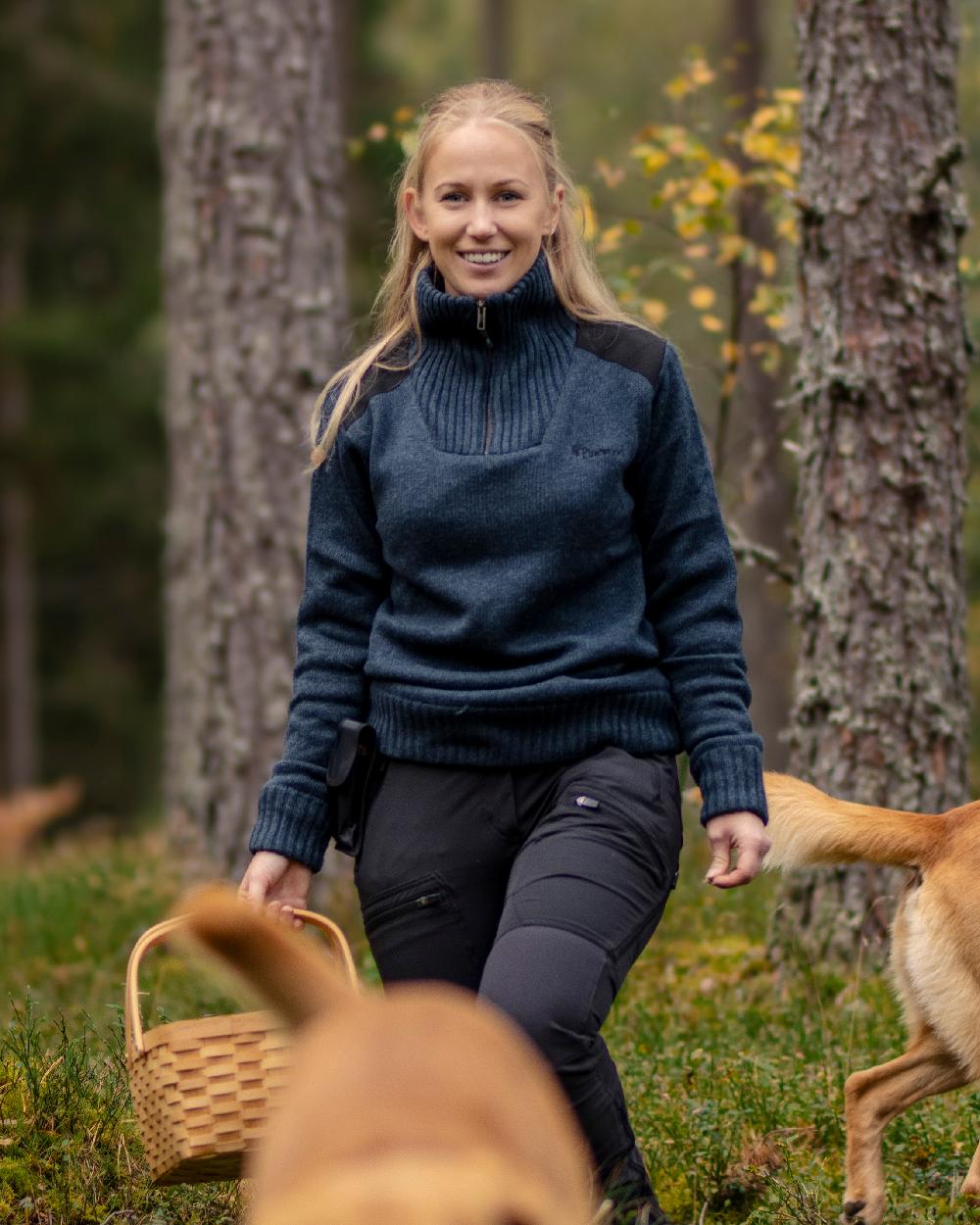 Dark Navy Mel Coloured Pinewood Womens Hurricane Knitted Sweater on outdoor background