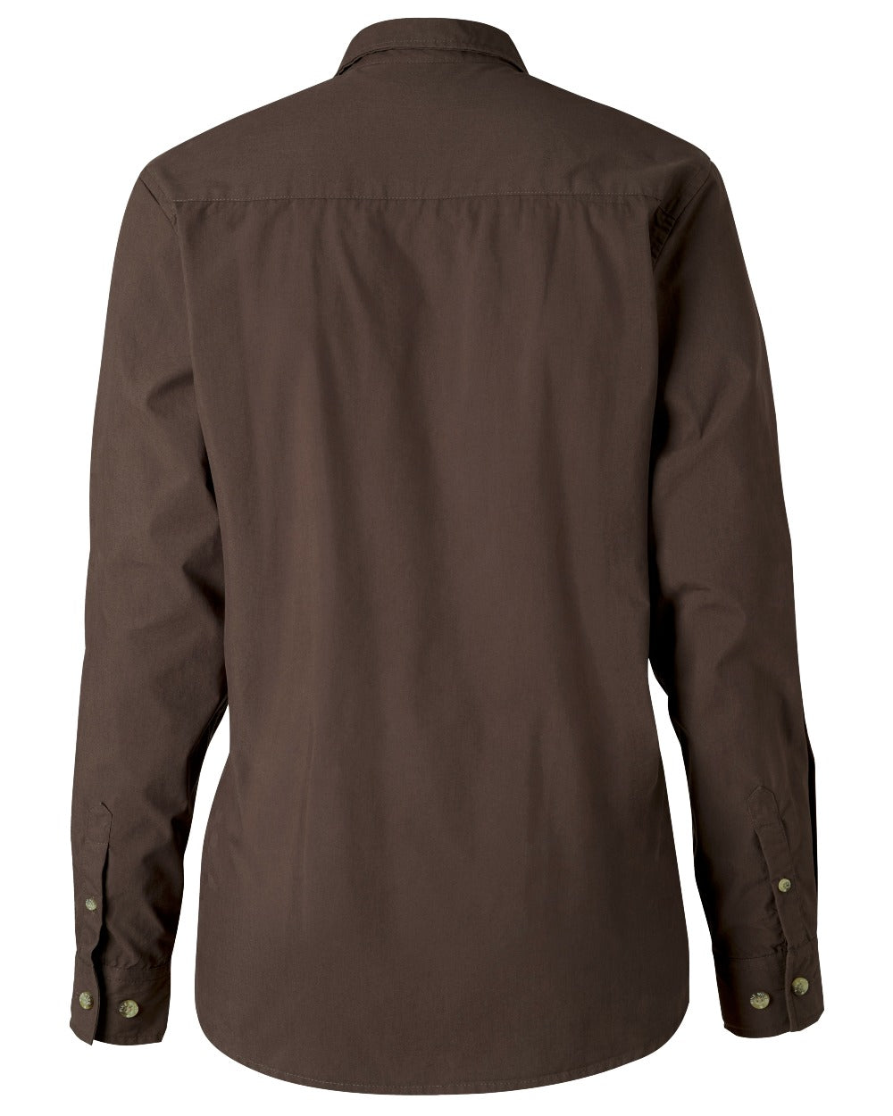Dark Olive coloured Pinewood Womens InsectSafe Poplin Long Sleeve Shirt on white background
