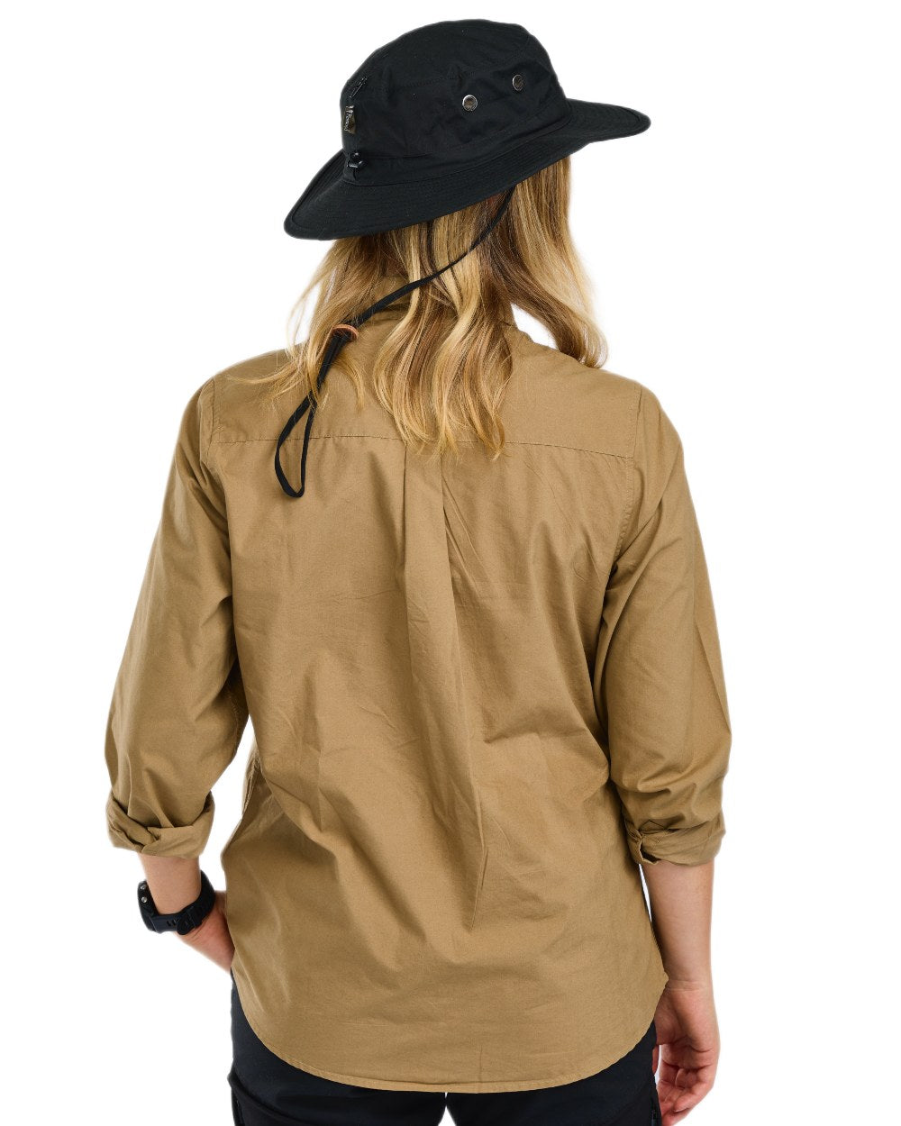 Sandstone coloured Pinewood Womens InsectSafe Poplin Long Sleeve Shirt on white background
