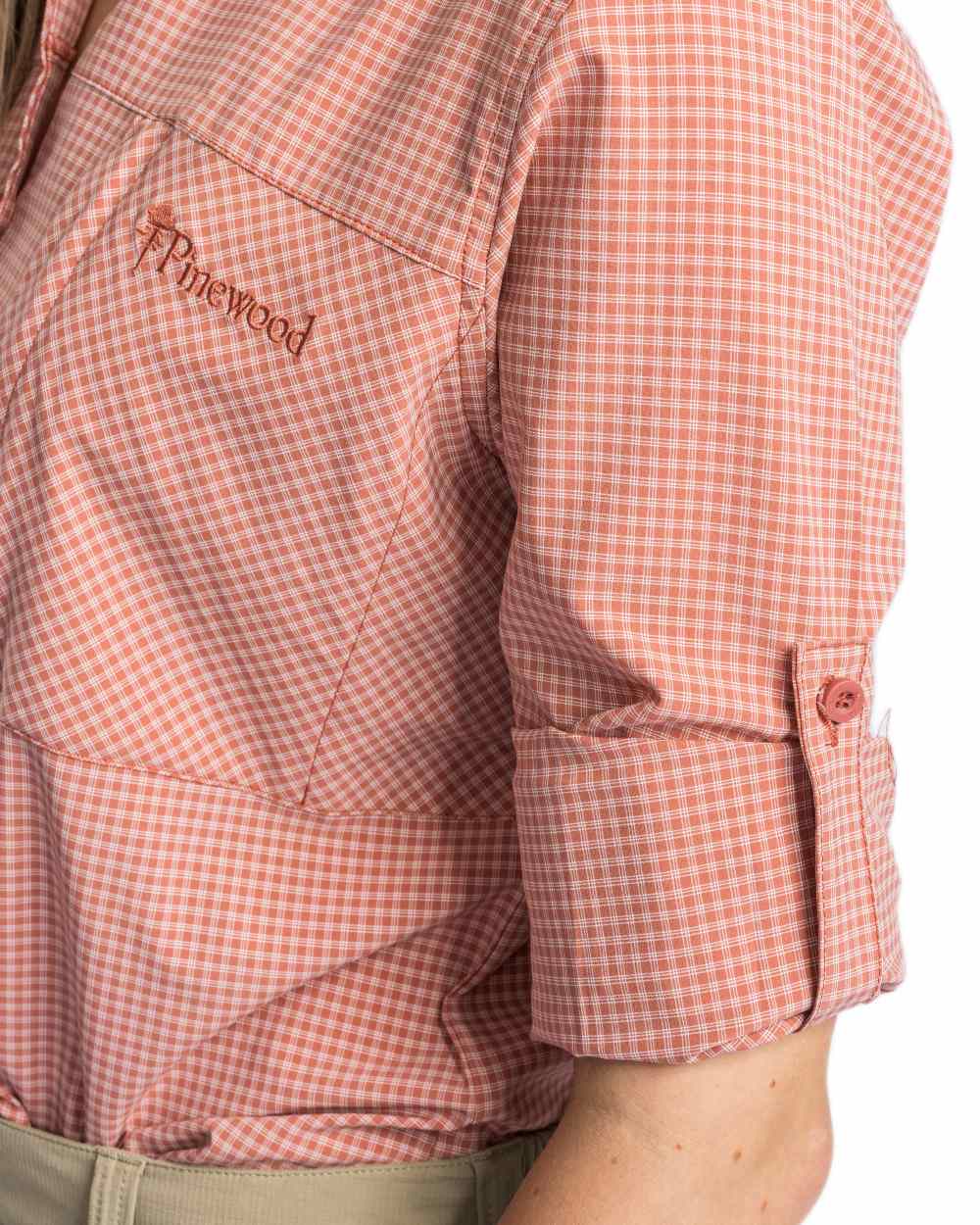 Brick Pink Off White coloured Pinewood Womens Insectsafe Shirt on white background