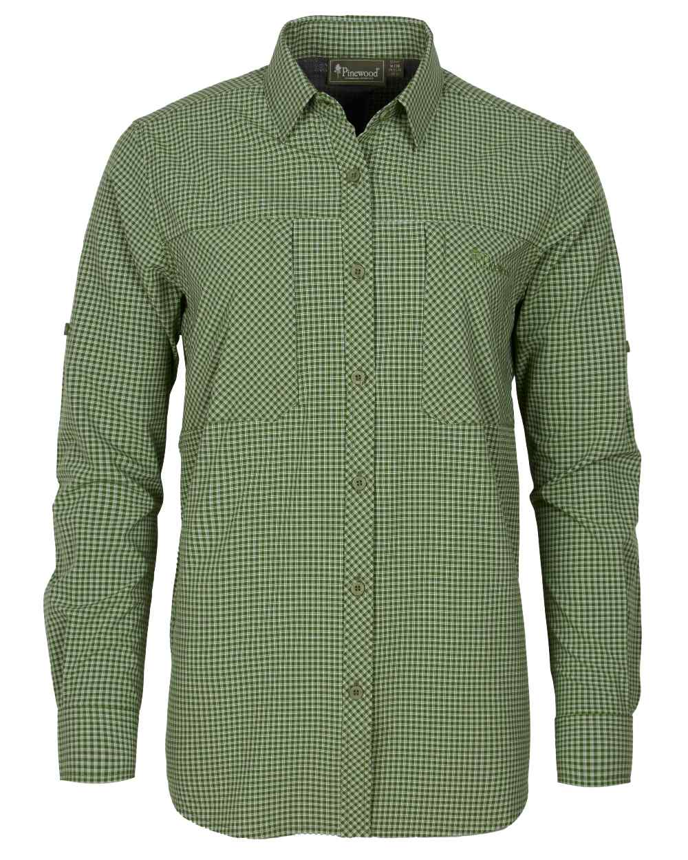 Pine Green Off White coloured Pinewood Womens Insectsafe Shirt on white background