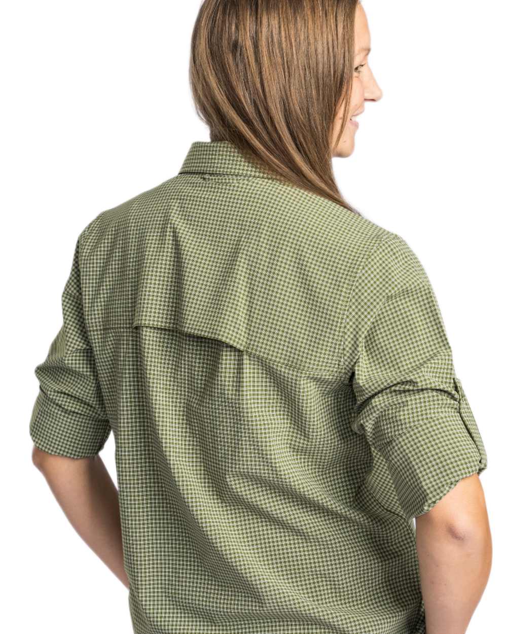 Pine Green Off White coloured Pinewood Womens Insectsafe Shirt on white background