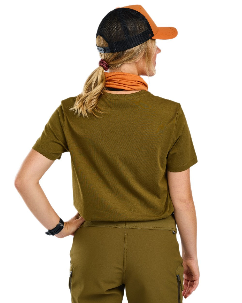 Hunter Olive coloured Pinewood Womens Moose T-Shirt on white background
