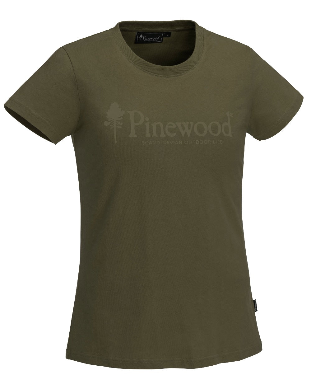 Hunter Olive coloured Pinewood Womens Outdoor Life T-Shirt on white background