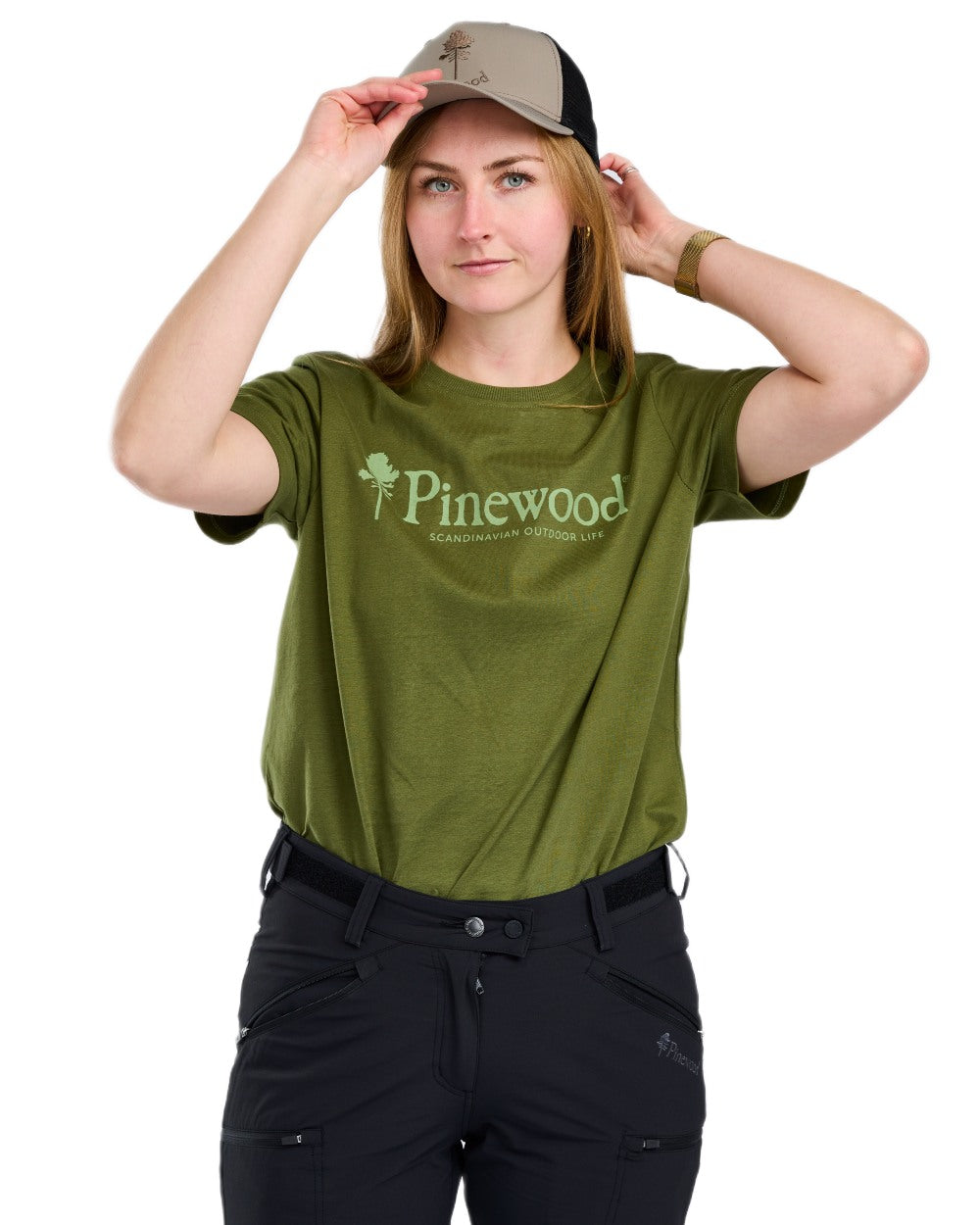 Pine Green coloured Pinewood Womens Outdoor Life T-Shirt on white background