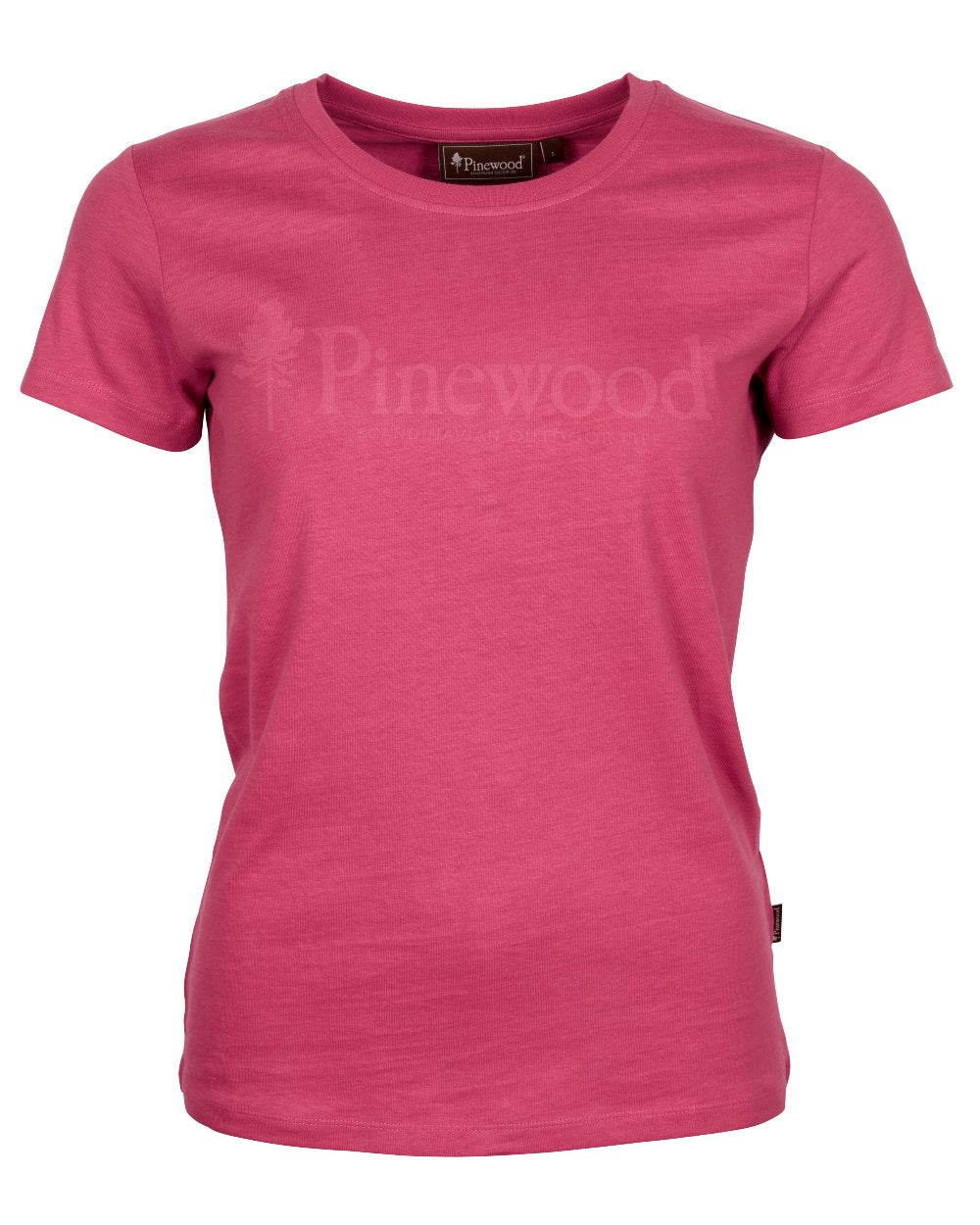 Raspberry Pink coloured Pinewood Womens Outdoor Life T-Shirt on white background