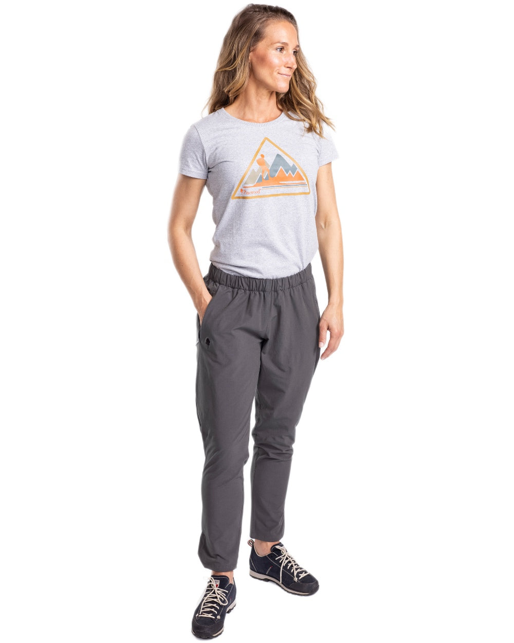 Light Grey Melange coloured Pinewood Womens Outdoor Trekker T-Shirt on white background