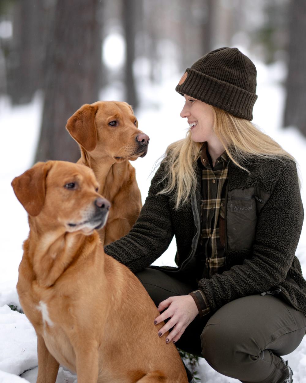 Dark Green Green Coloured Pinewood Womens Prestwick Exclusive Shirt on snow background
